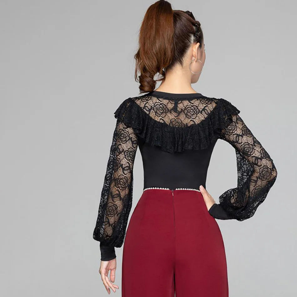 Женская Кружевная футболка с длинным рукавом V-образным вырезом | Тематическая