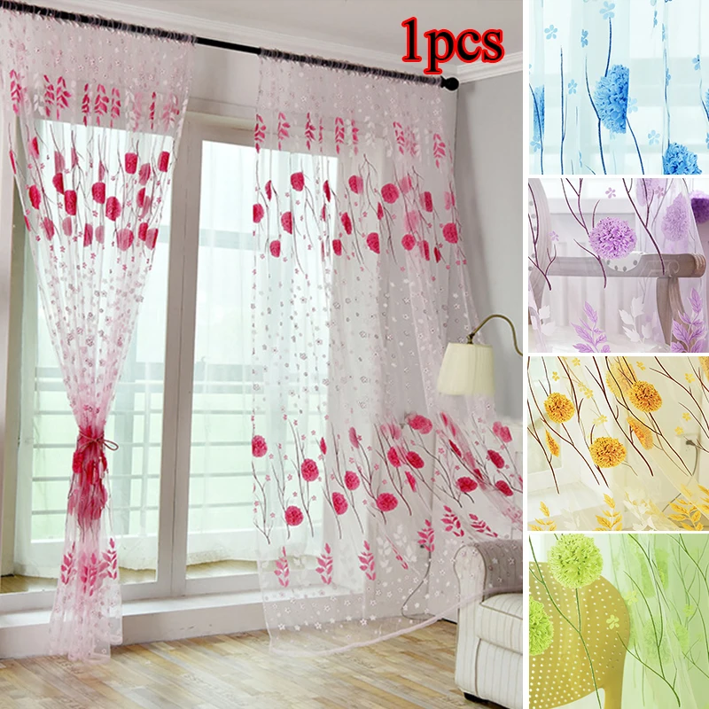 

Cluster Flower Printing Curtains Translucent Home Textile Products Beautiful Translucent Curtains Window Screens Thin Curtains