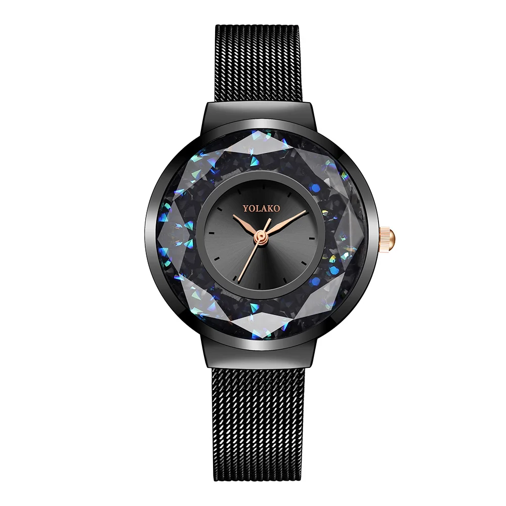 

YOLAKO Fashion Women Watch Ladies Stainless Steel Watch Luxury Rhinestone Quicksand Ball Watch Female Clock Relogio Feminino