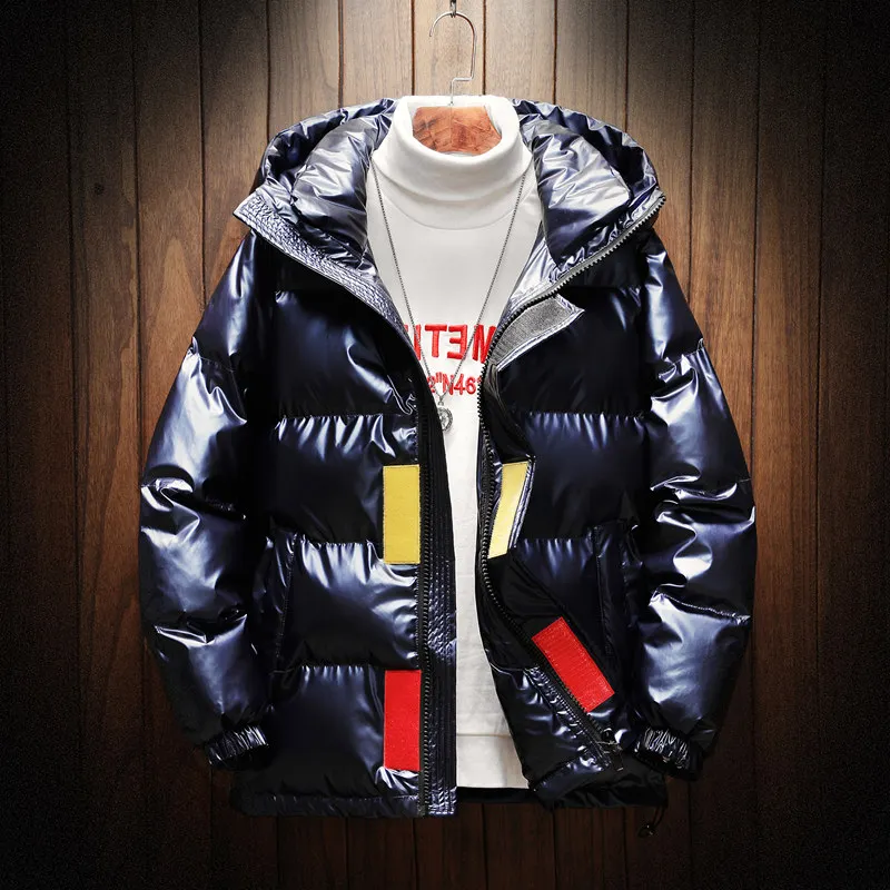 Cotton-Padded Coat Men's Winter Thickened Puffer Jacket Korean Style Trendy Glossy down Jacket Men's Cotton Jacket Couple Warm