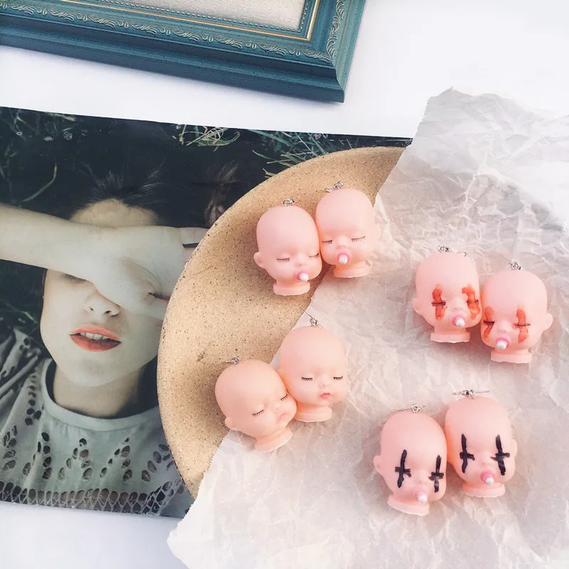 Забавные милые серьги-кольца с головой куклы увеличенные серьги в стиле хип-хоп