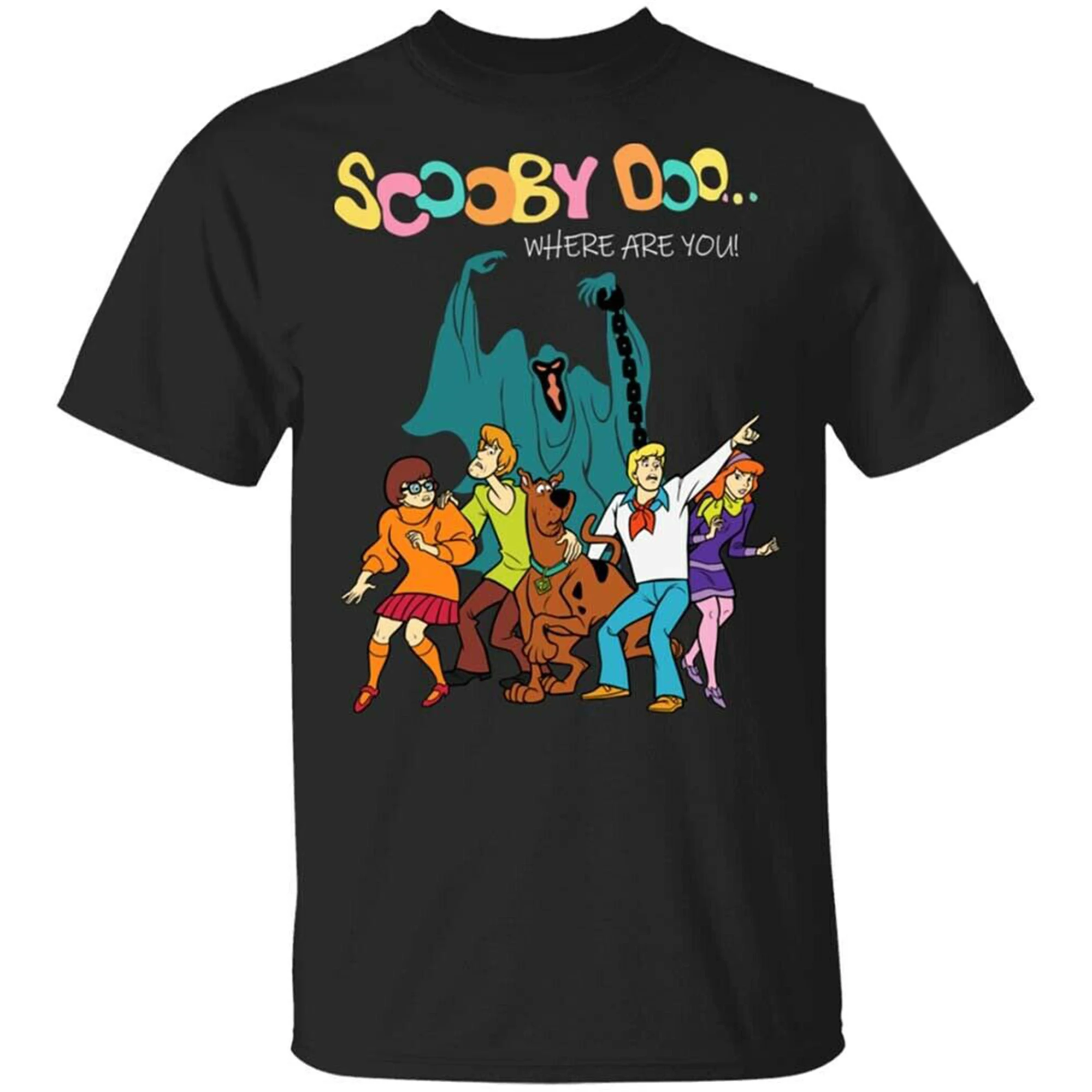 Мужская и женская футболка Scooby Doo Green Ghost Where You Funny черно темно синяя с