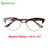 soolala semi rimless cat eye anti blue light myopia glasses women short sight 1 0 1 5 2 0 2 5 3 0 3 5 4 0 optical frame