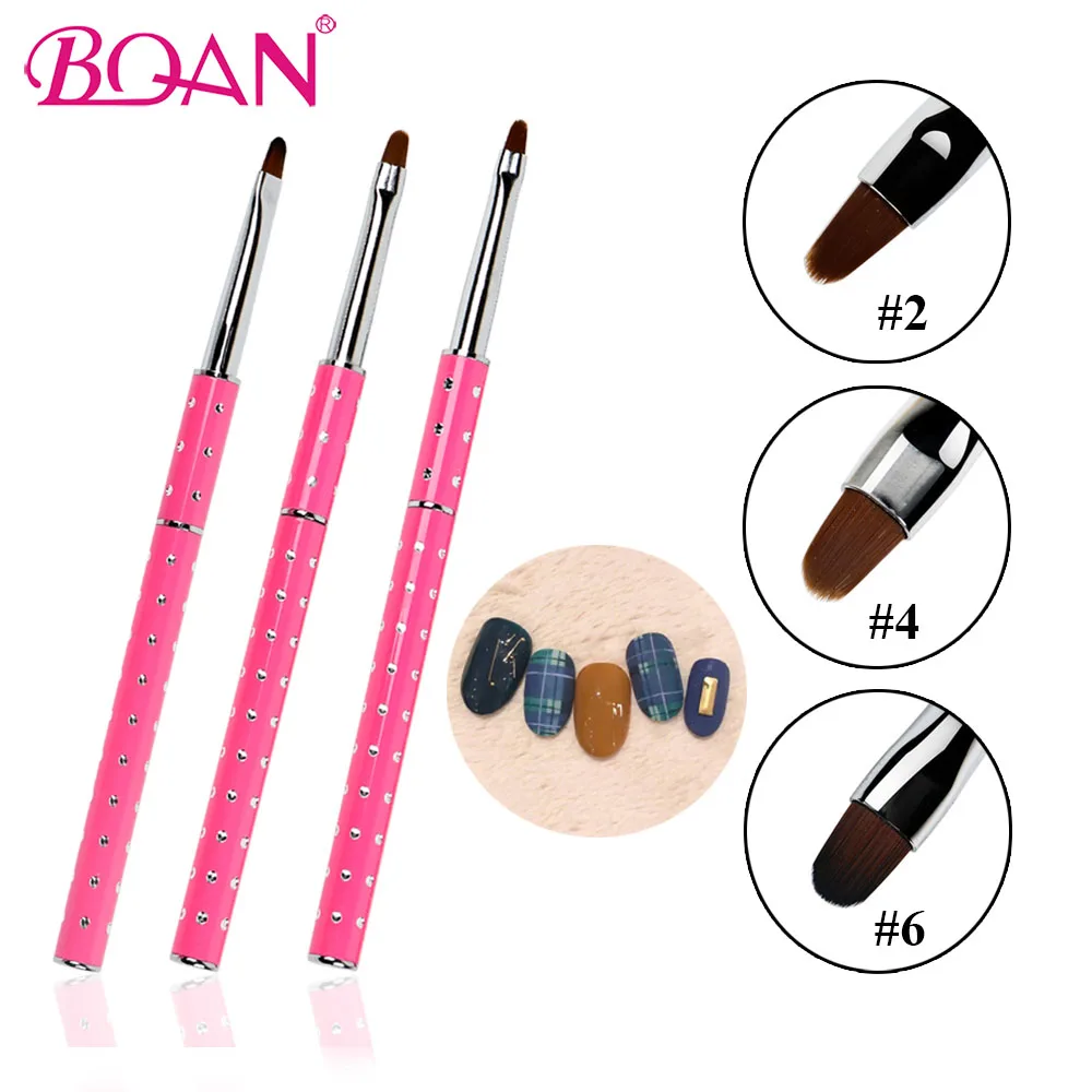 

BQAN 1 Pc Gel Nail Brush #2/#4/#6 Oval Hair Metal Handle Manicure Art UV Gel Nail Painting Drawing Polish Brush Tool
