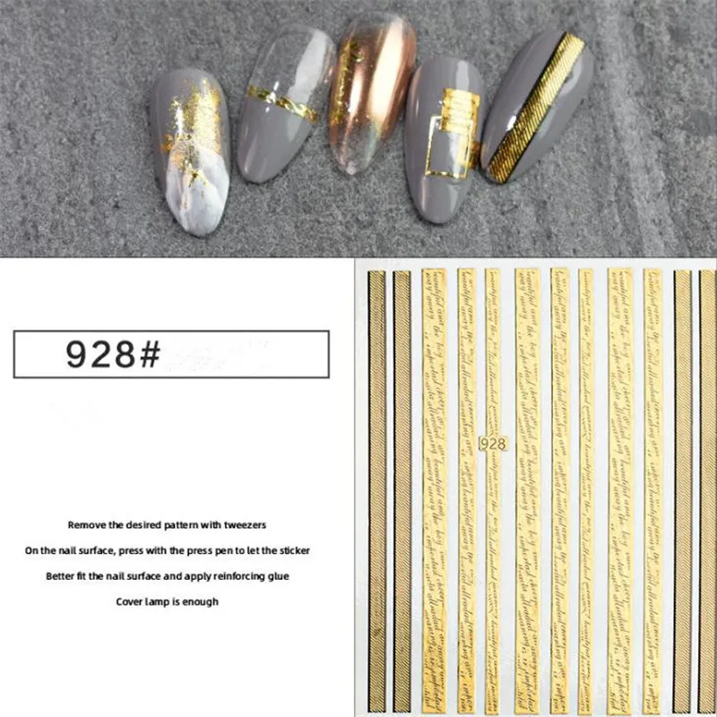 Голографическое искусство ногтей наклейки золотой лазер письмо 3D самоклеющиеся