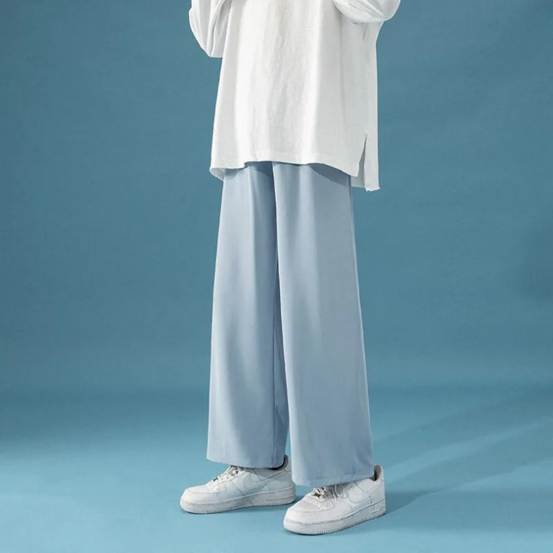 

Summer Thin Casual Pants Men's Fashion Multicolor Wide-leg Pants Men Streetwear Loose Breathable Ice Silk Pants Mens S-2XL