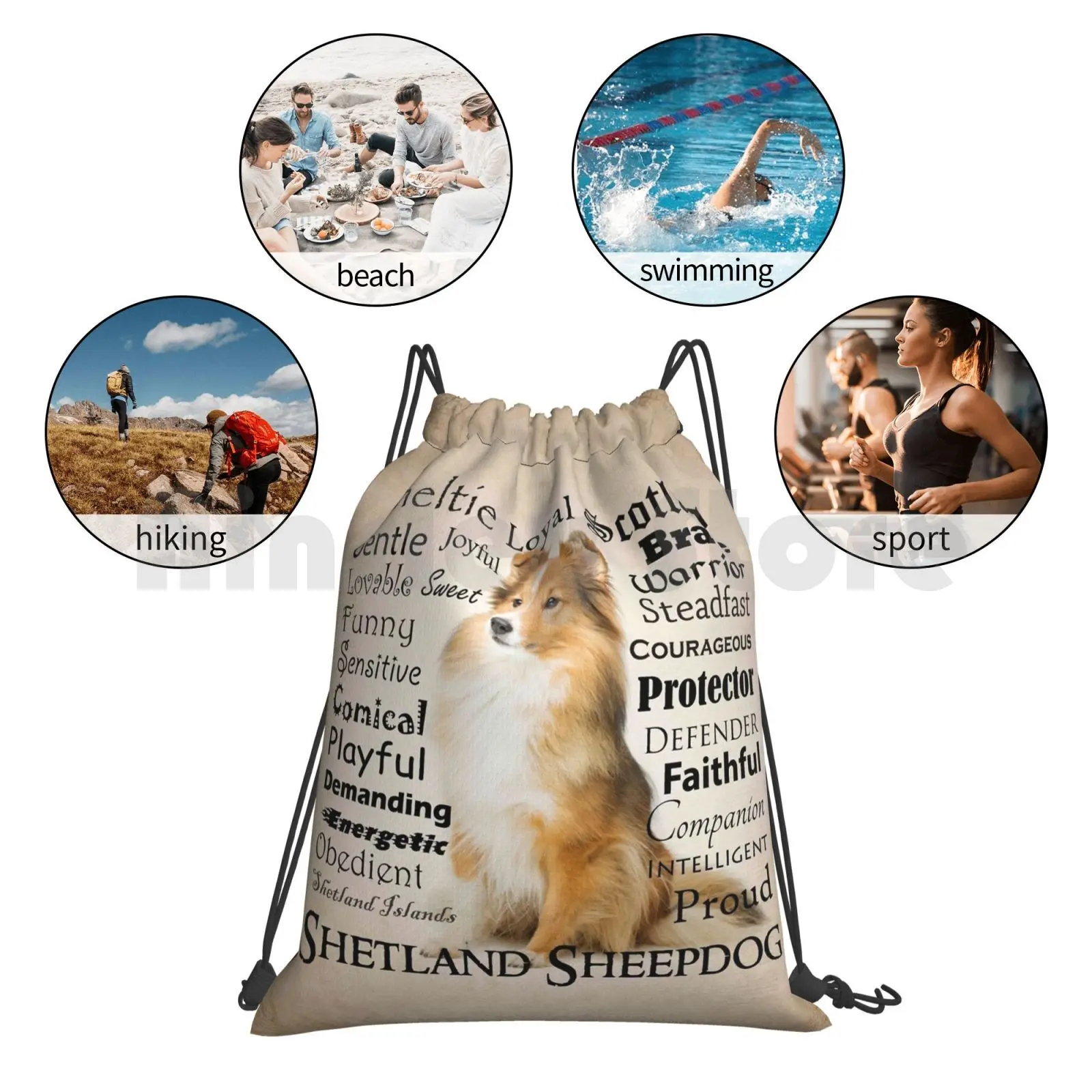 

Sheltie Traits Backpack Drawstring Bag Riding Climbing Gym Bag Shetland Sheepdog Sheltie Shelty Miniature Collie Dog Pet