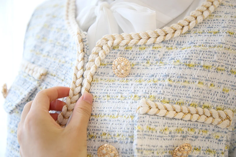 Женский твидовый костюм в клетку SWEETXUE однобортный пиджак с карманами + мини юбка