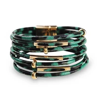 wybu four styles charm leopard layered bracelet for women boho cuff wrap bracelets with beads and magnetic clasp hand jewelry