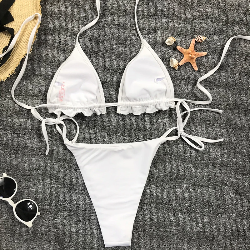 

Women Swimsuit Bikini Set 2021 Two Piece Sexy Beach Wear Solid Color Bathing Suit Bandage Brazillian Biquini Diamond Swimwear