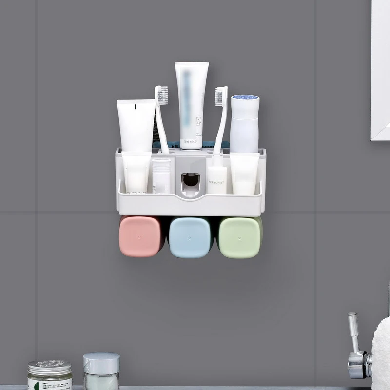 

Wall-mounted Toothbrush Holder Automatic Toothpaste Squeezers Dispenser Bathroom Accessories Set Storage Rack Suction Cup Holder