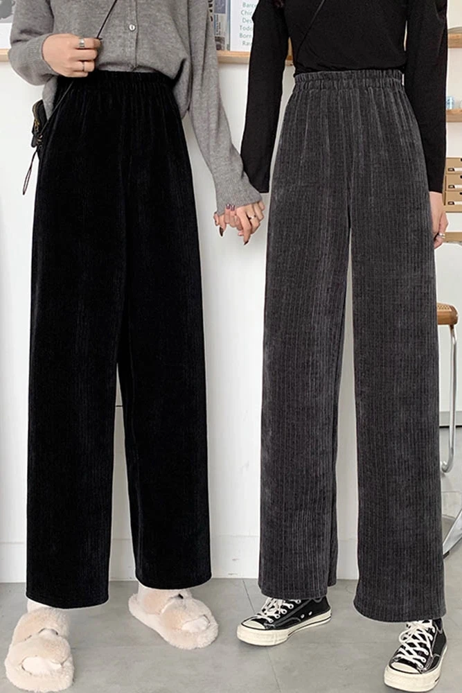 

Thick Corduroy Casual Pants for Women 2020 New Autumn and Winter Baggy Straight Trousers Korean Style High Waist Wide-Leg Pants