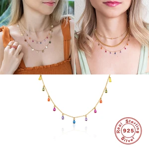 Ожерелье из стерлингового серебра 925 пробы с роскошной подвеской из радужного циркония для женщин, подарок на день рождения, День Святого Валентина, вечеринку