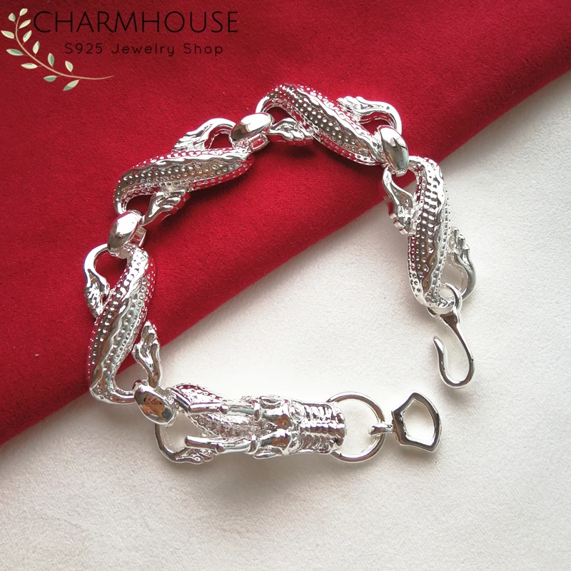 Браслет цепочка с драконом для мужчин и женщин из серебра 925 пробы|Цепочки