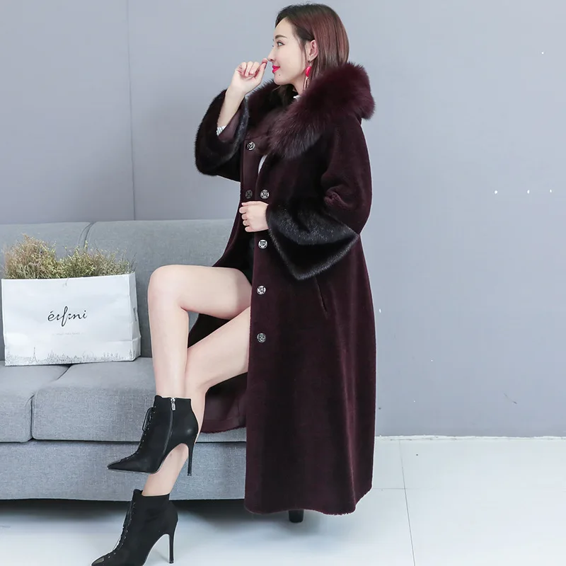 

Real shot sheep sheared coat female 2019 new winter hooded one mother fur long mink
