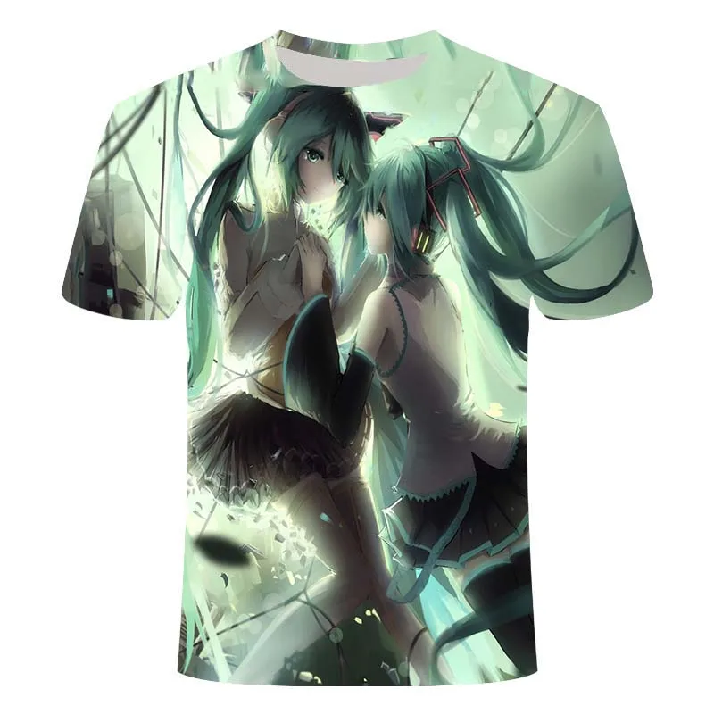 Лето 2020 новая футболка с короткими рукавами Милая 3D принтом Hatsune Miku для девочек