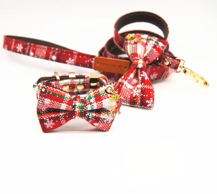 Аксессуары для собак поводок маленьких Рождественский ошейник питомцев с бантом