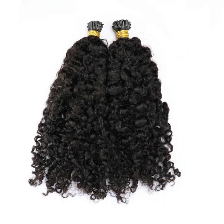 

Kinky Curly I Tip Hair Extension Pre-Bonded Brazilian remy Human Hair Soft Curly Stick I Tip Hair Bundles 100 strands 100g