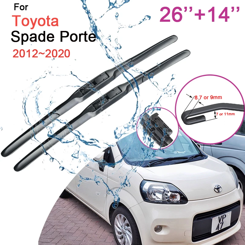 

for Toyota Spade Porte XP140 2012 2013~2020 Two Frameless Rubber Wiper Snow Scraping Front Windshield Brushes Car Accessories