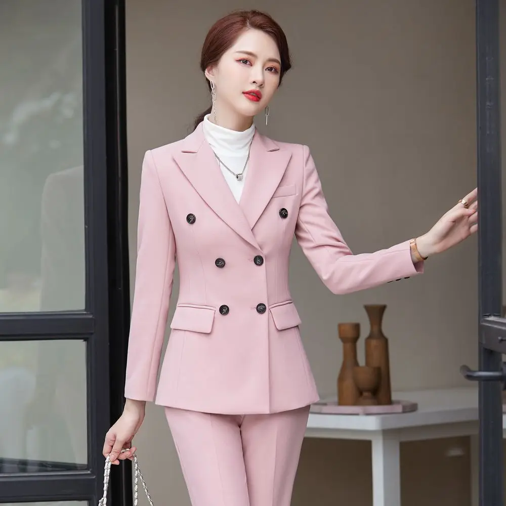 2021 New Autumn and Winter Women's Professional Wear Casual Office Sets Double Breasted Ladies Jacket Two-piece Fashion Trousers