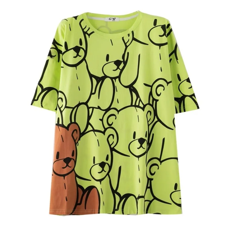 

Fashion Women T-Shirts 2021 Summer Blouse O-Neck Half Sleeve Bear Print Casual Plus Size Women Shirt Female Clothes Ladies Top