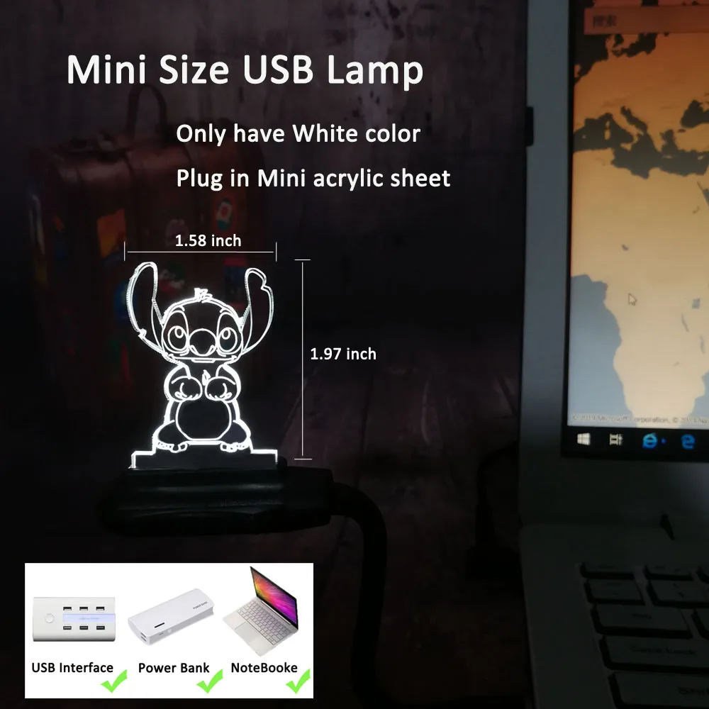 Mini Size USB Lamp Мультяшный милый Ститч 3D светодиодный ночник 7 цветов для сна настольная лампа домашний декор праздник Дети год рождественский подарок - Испускаемый цвет: Mini Size USB Lamp