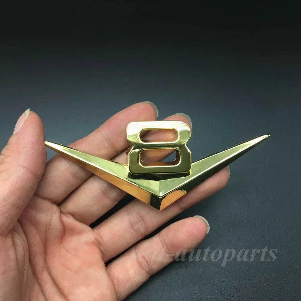 

Auto Car Gold V8 Vintage Logo Chrome Trunk Metal Emblems Badge Decal Sticker