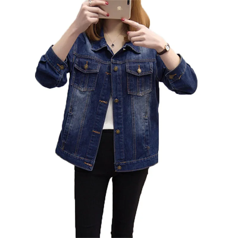 Женская джинсовая куртка весна-осень винтажная Короткая синяя с длинным рукавом