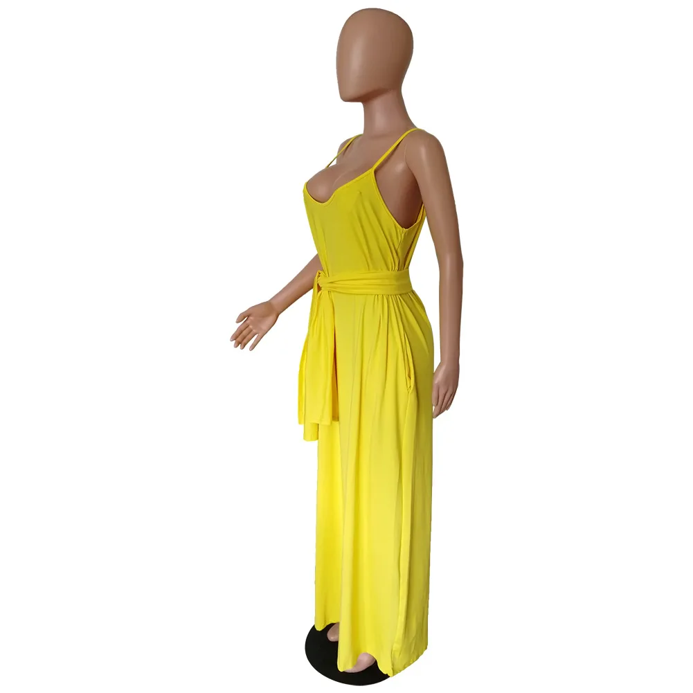 Laughido размера плюс платье макси на бретельках с поясом без спинки Vestidos свободное платье с карманом на поясе из смесового хлопка женское платье наряды