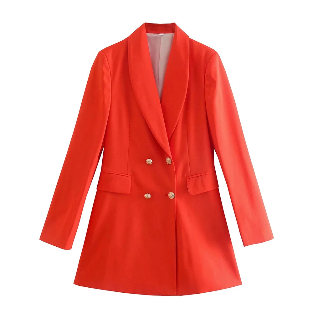 

Женское осеннее пальто ZA, однотонный модный Женский блейзер с длинным рукавом, кардиган на пуговицах с карманами для женщин, повседневное п...