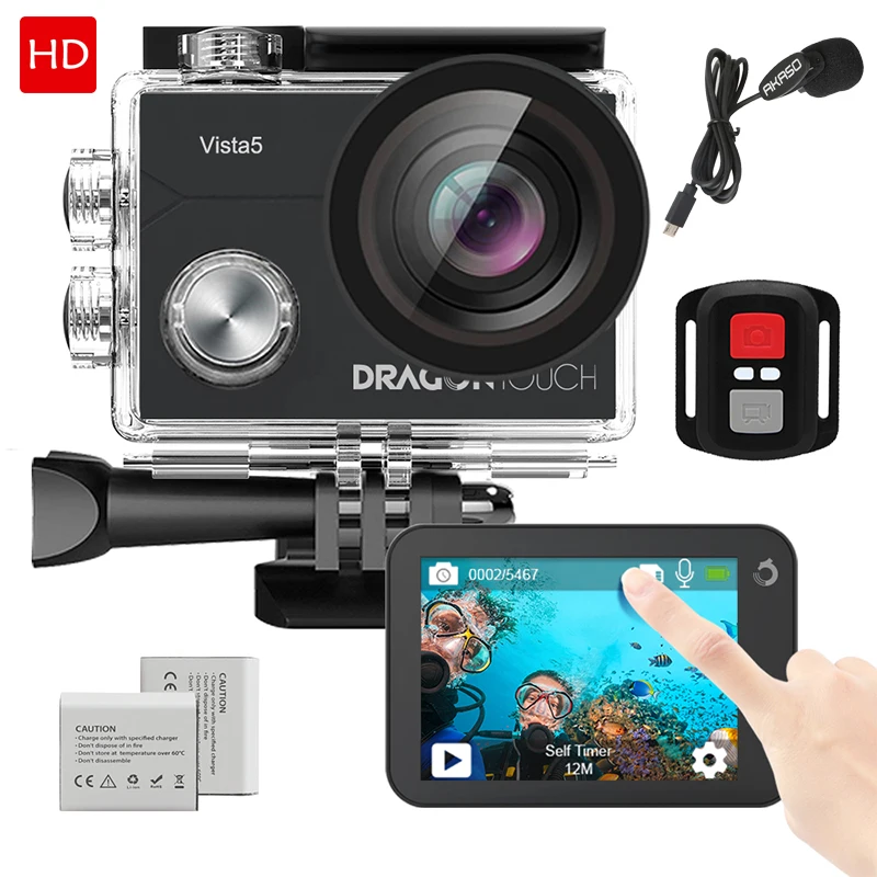 

Dragon Touch 4K Action Camera Vista 5 WiFi Waterproof Sport Camera with Touch Screen 2 Batteries and Mounting Accessories Kit