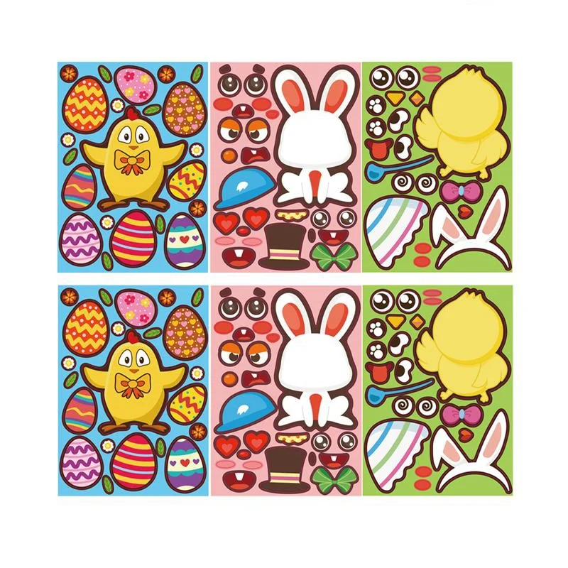

FBIL-12 Sheets Easter Jigsaw Puzzle Stickers Cartoon Rabbit Chick Easter Egg Window Sticker Toy Easter Window Decals Lovely