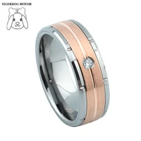 mens and ladies alliances rose gold color 8mm tungsten carbide wedding band couple rings for men and women with cz stone