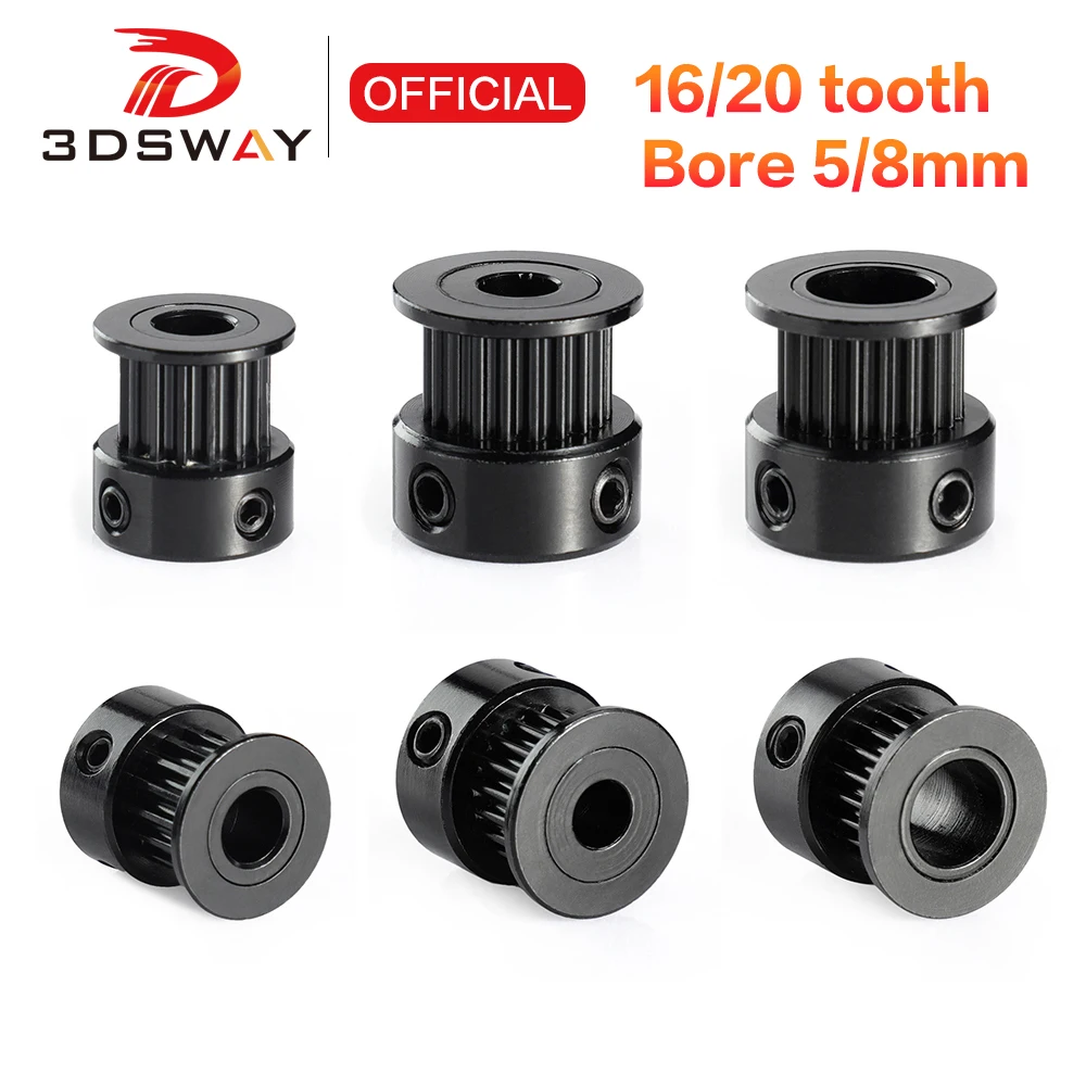 3DSWAY 2GT Timing Pulley 16 Teeth 20 Tooth GT2 Pulley Bore 5 8mm Belt Width 6mm Synchronous Wheel Aluminum Gear 3D Printer Parts