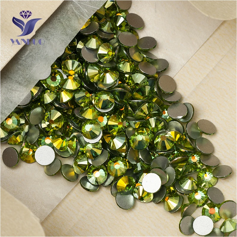 

YANRUO 2058NoHF All Sizes Peridot AB Flat Back Non Hotfix Crystal Nails Rhinestones Glass Strass Glue On Stones