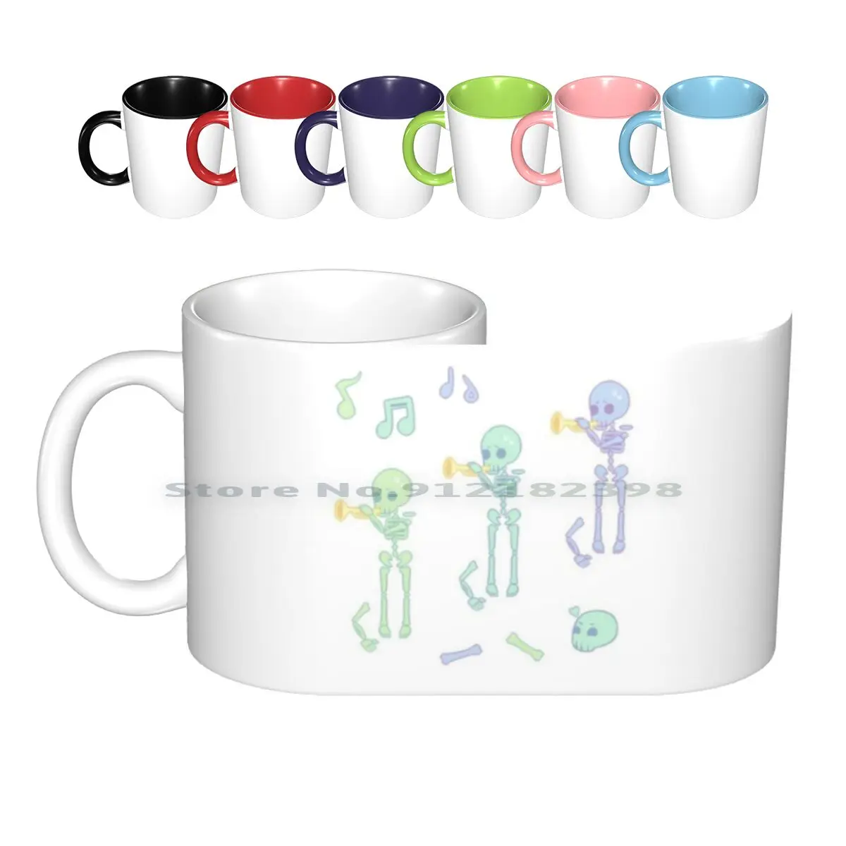

Skeletons Can't Play Trumpet With One Arm Ceramic Mugs Coffee Cups Milk Tea Mug Skeleton Trumpet Cute Cartoon Aesthetic