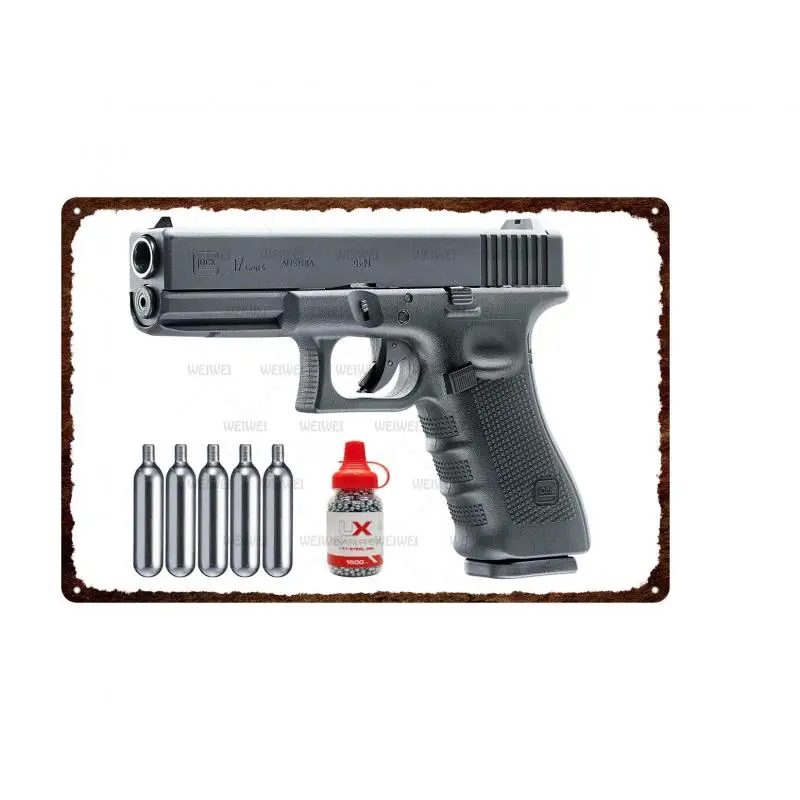 

Metal Handgun 4U-Giock-17-Gen4-Blowback-Air-Gun-And-5X12-Co2-Tanks-And-Pack-Of-1500Ct-Steel Metal Wall Plate Tin Sign Poster
