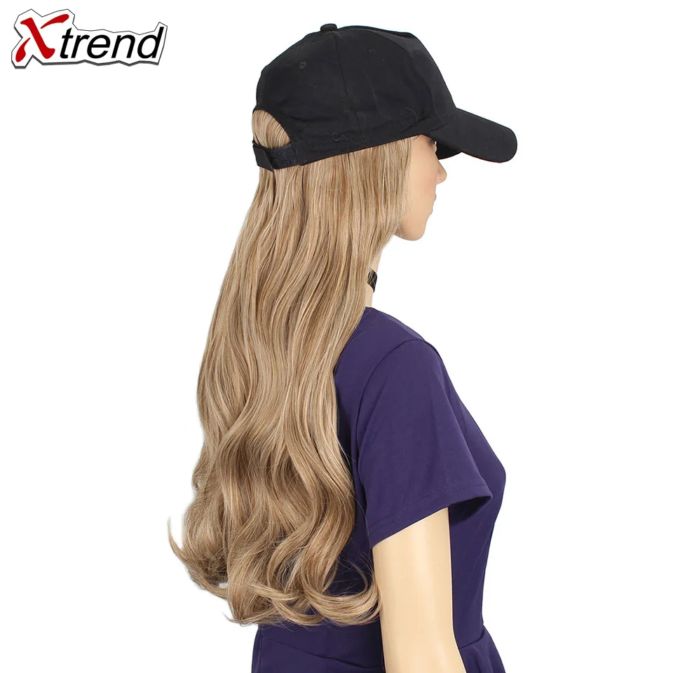 Xtrend Baseball Hat With Wavy Hair Extensions cap with hair for sassy sporty girl Long Synthetic extension