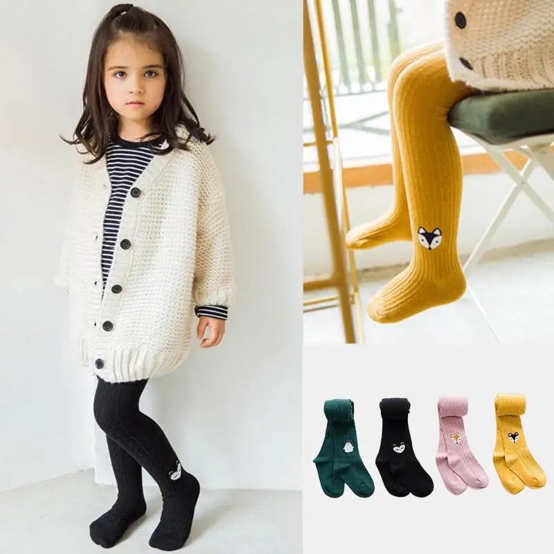 Трикотажные хлопковые колготки для новорожденных девочек с мультяшным рисунком