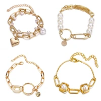 new heart round buckle rose flower irregular imitation pearl gold bracelets for women girl bracelet bangle party jewelry