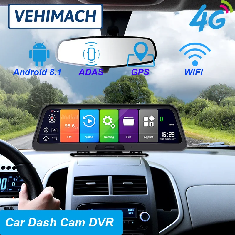 10 дюймовый сенсорный Экран Dash Cam Android 8 1 4G 1080P 3 в Видеорегистраторы для автомобилей