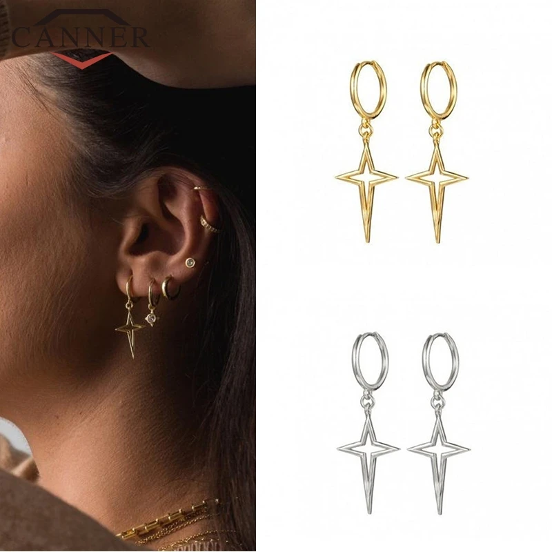 Простые геометрические полые серьги кольца в виде креста ранние серебряные