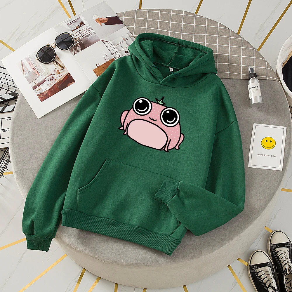 Cute Frog Hoodie Girls Sweetshirts Oversize Sweatshirts for Girls Drawstring Japanese Cartoon Hoodies Vintage Cartoon Sweatshirt