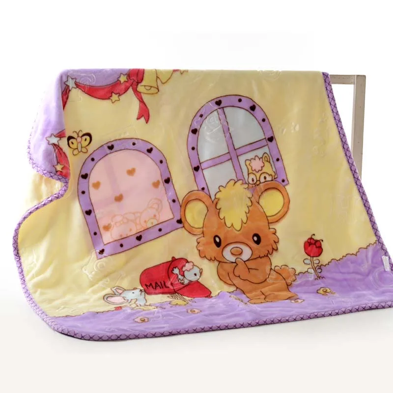 Purple house bear Детское одеяло s зимнее Фланелевое Одеяло детский плед пеленки для новорожденного мультфильм коляска для малыша постельные принадлежности детский продукт 100*110 см - Цвет: Purple house bear