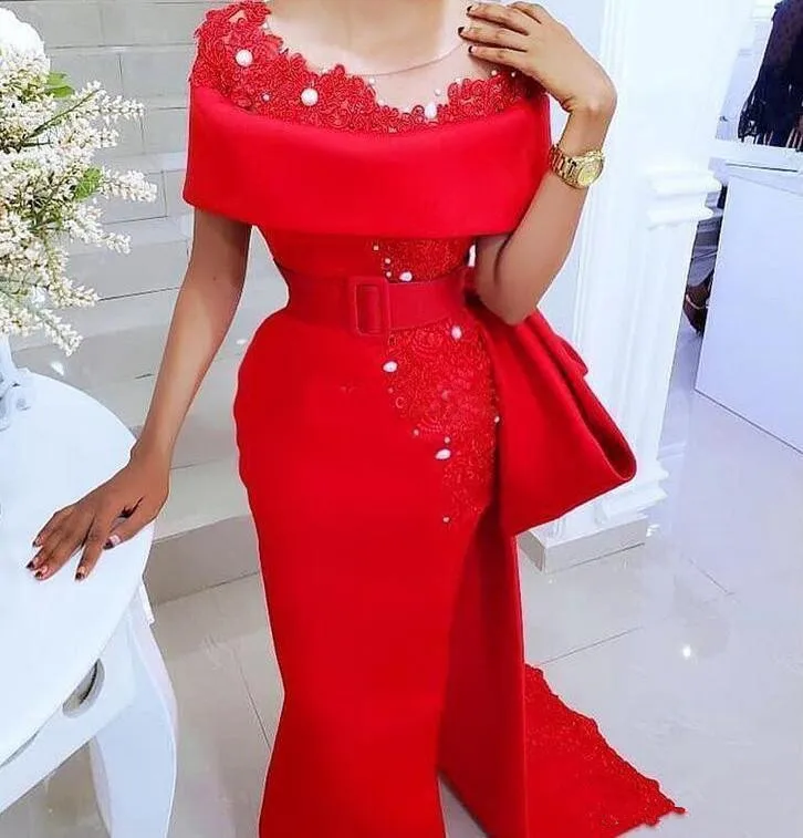 Красные платья для матери невесты Воротник прозрачное драгоценное кружево
