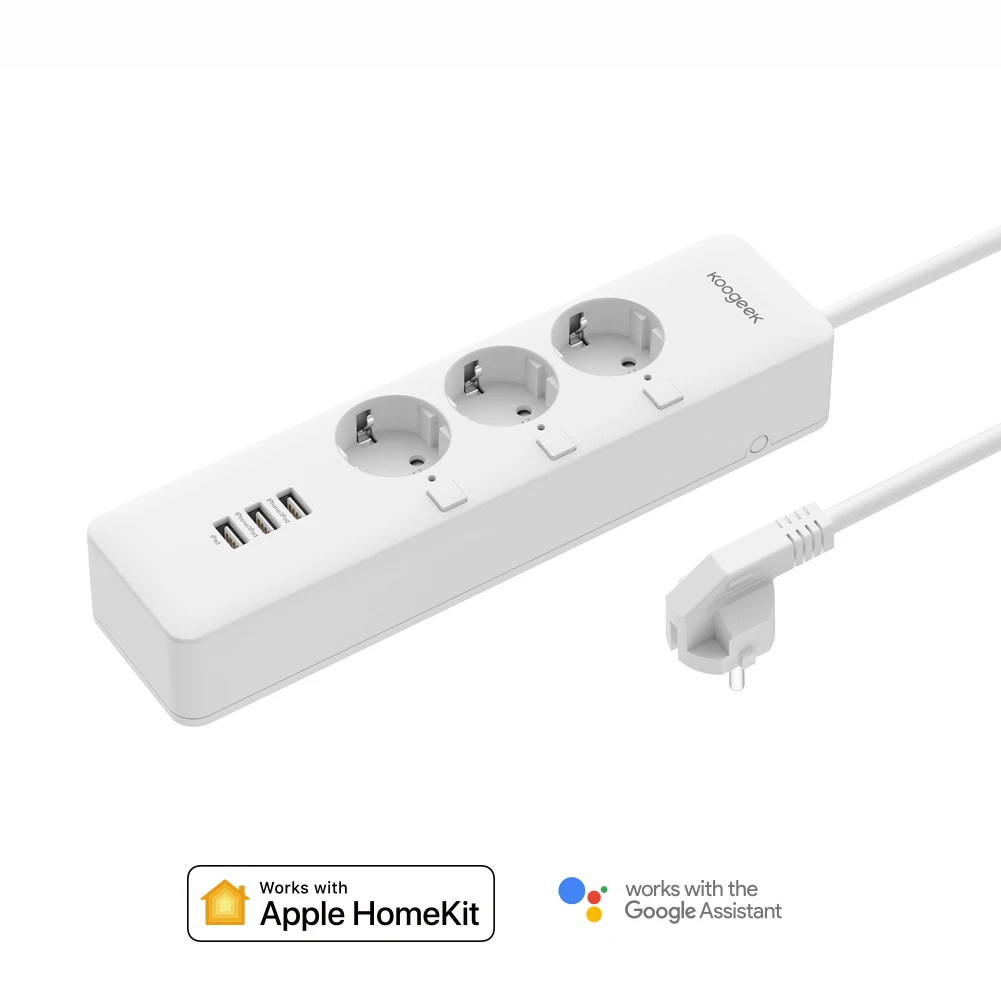 Koogeek, Wi-Fi розетка, штепсельная розетка европейского стандарта, с индивидуальным переключателем, полоса питания, умное зарядное устройство, 3 порта usb для зарядки, для Apple Homekit