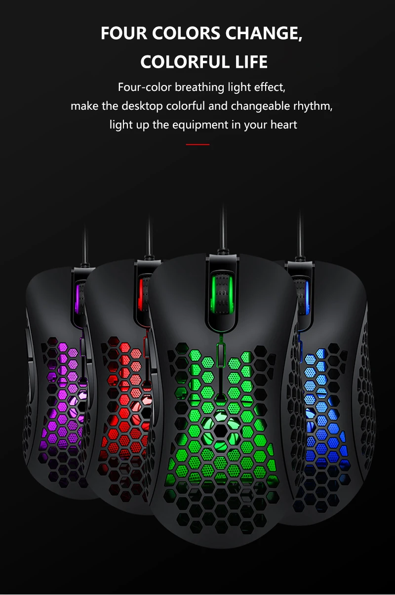 

Ergonomic Wired Gaming Mouse Optical Mouse Gamer Lightweight LED Hole Hollow Shape USB Cable Mouse For Desktop Computer PC