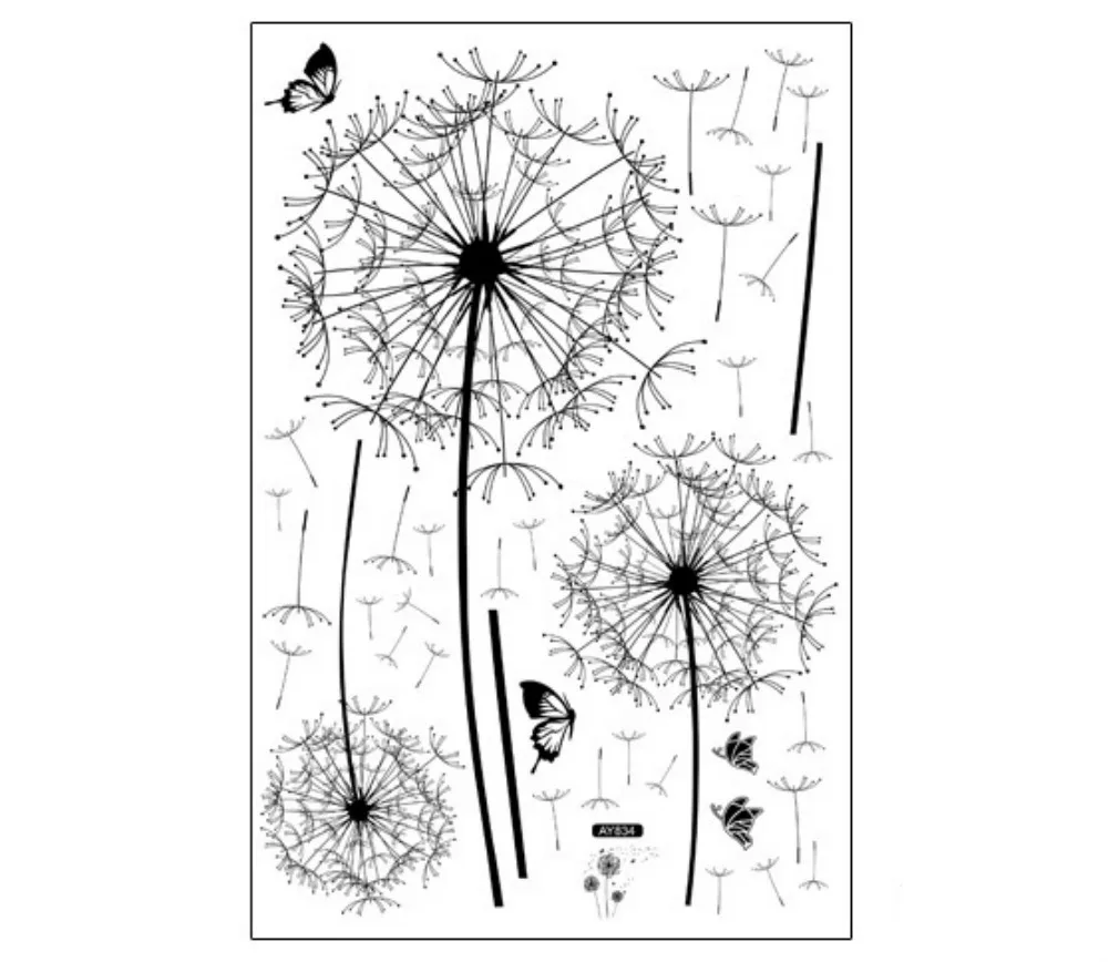 Наклейки на стену с изображением большого черного одуванчика и цветов домашний