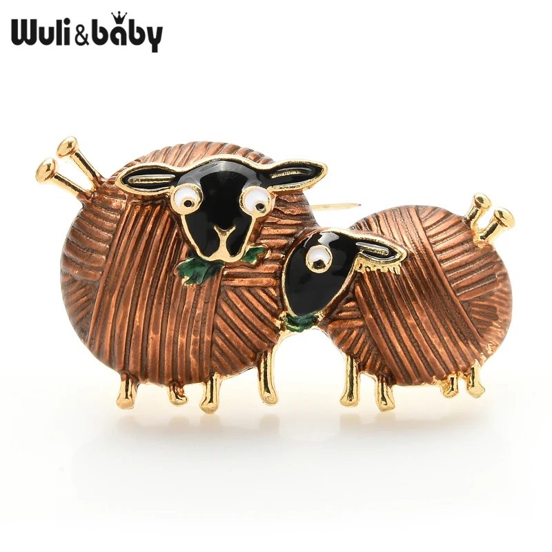 

Wuli&baby Cute Eating Grass Couple Sheep Brooches Enamel 4-color Animal Party Casual Brooch Pins Gifts