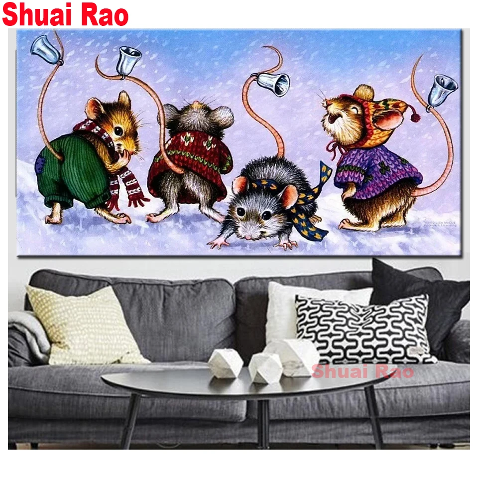 

Full Square Round 5 D Diy Diamond Painting mice happy Rattle Diamond Embroidery art diamond Mosaic animals Picture Needlework,